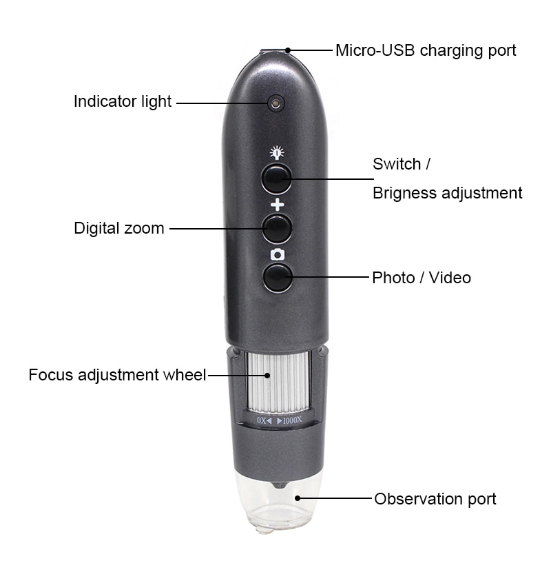 2MP 1600X USB Microscope 0-200X Zoom Digital Microscope Adjustable 8 LED Industrial Inspection Magnifying Glass Skin Detector