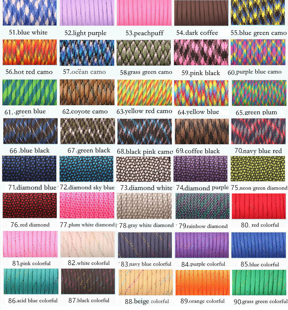 CAMPINGSKY Paracord 550 Parachute Cord Lanyard Tent Rope Guyline Mil Spec Type III 7 Strand 100FT For Hiking Camping