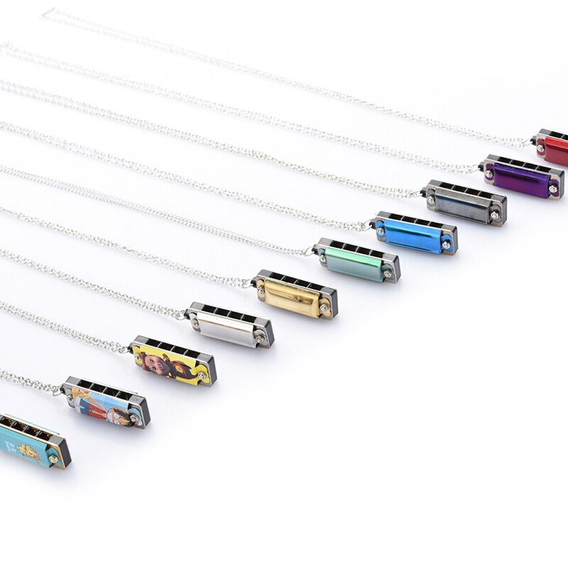 Mini 4 Hole 8 Tone Harmonica Metalen Ketting Keten Speelgoed Kleur Willekeurige