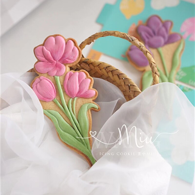 Molde con patrón de tulipán para el día de la madre, cortador de galletas con forma de flor de dibujos animados, ramo, molde de Fondant, moldes para galletas con glaseado