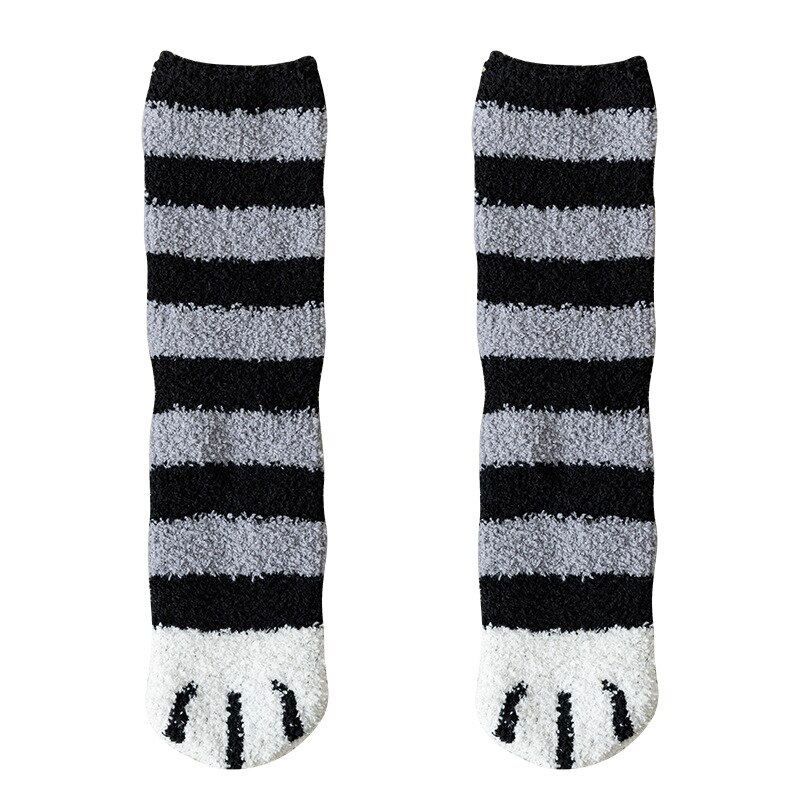 Girls Winter Cat Claws Lovely Thick Warm Sleep Floor Socks Plush Coral: Black striped