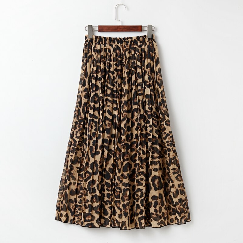 Jupe longue plissée en mousseline de soie pour femmes, motif léopard, style Boho, bleu, rouge, vert, Vintage, ligne a, été, automne: YELLOW
