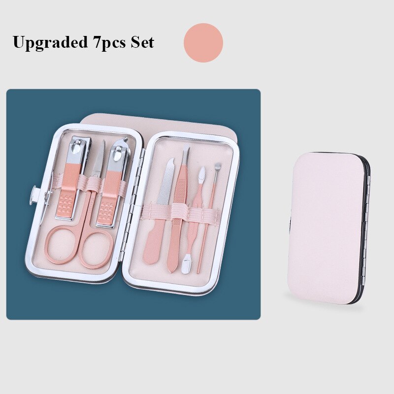 Niebieski nożyczki zestaw obcinaczy robić paznokci szczypce robić cięcia paznokci Pedicure nóż martwa skóra szczypce paznokci rowek zapalenie narzędzie robić manicure: 7szt różowy
