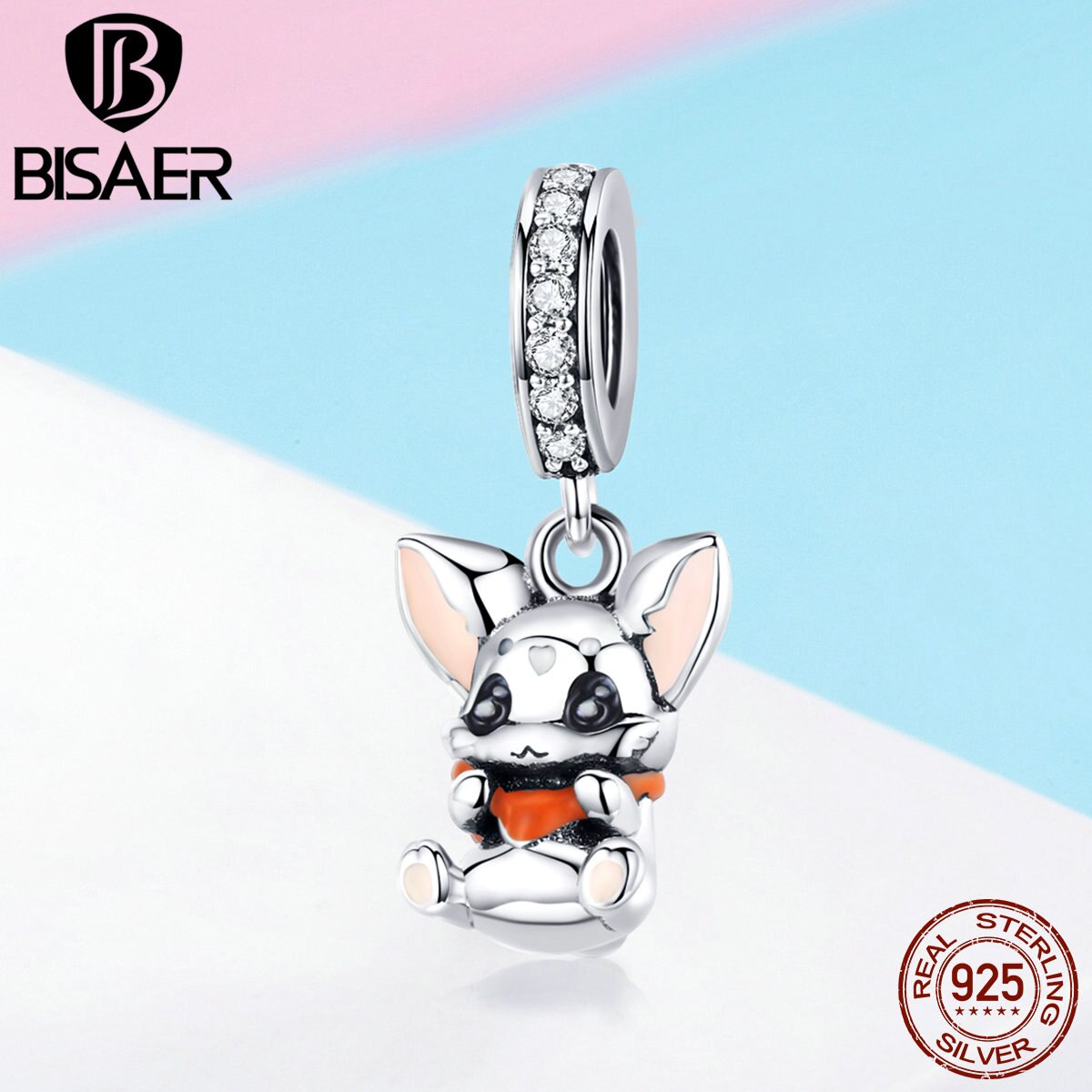 BISAER 100% 925 argent Sterling petit lapin pendentif mignon lapins perles ajustement Bracelet à breloques pour femmes enfants bijoux de GAC072