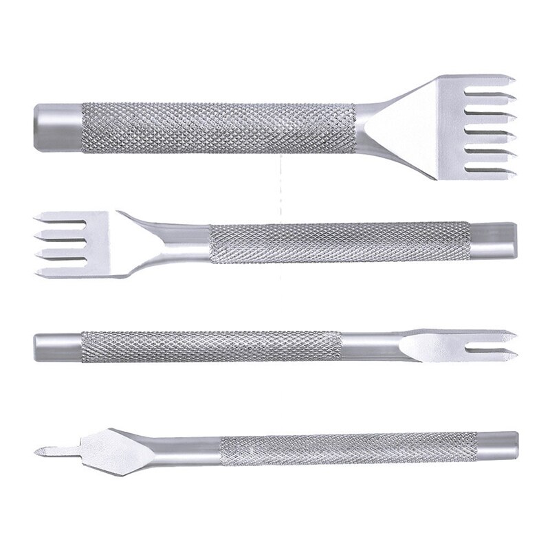 Lmdz Leer Ponsen Gereedschap, tool Staal 4Mm 1/2/4/6 Prong Diy Diamant Vetersluiting Stiksels Beitel Set Lederen Craft Ponsen
