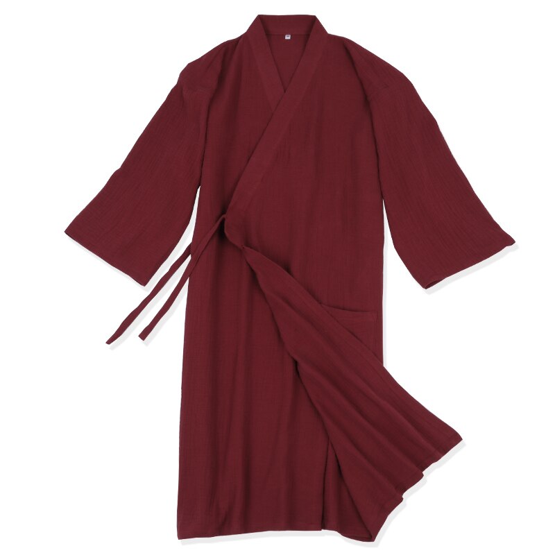 Robe de nuit longue en coton pour homme, Kimono, pyjama, une autre couche