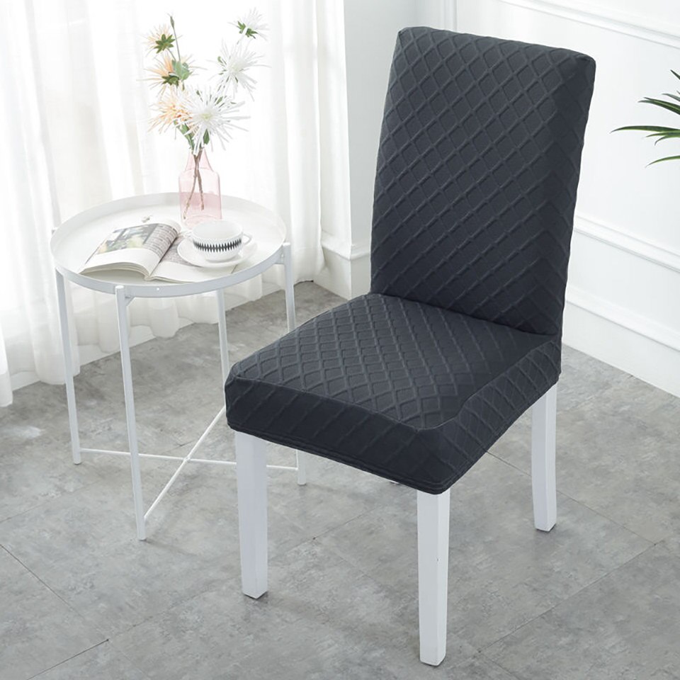 Housse de chaise élastique en tissu à Double couche | Couvre-chaise extensible pour la cuisine/mariage, housse de chaise en Spandex avec dossier pour salle à manger: Dark gray / Low-backed 43-51cm