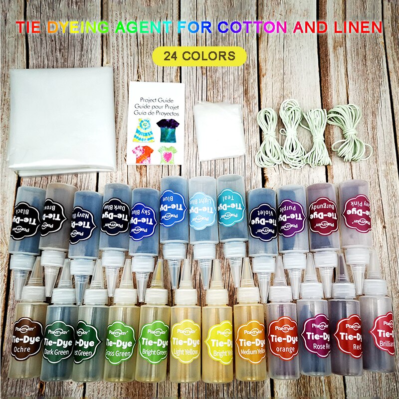 24 Kleur Een Stap Tie Kleurstoffen Kit Diy Stof Textiel Verf Reactieve Kleurstoffen Koud Water Kleding Tie Dye Kit Pigment set Tekengereedschappen