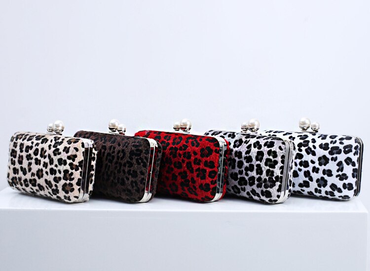 leopard perle spenne eske damehåndvesker kveldsveske skulderveske crossbody mini bag jenters uformelle kjedeveske