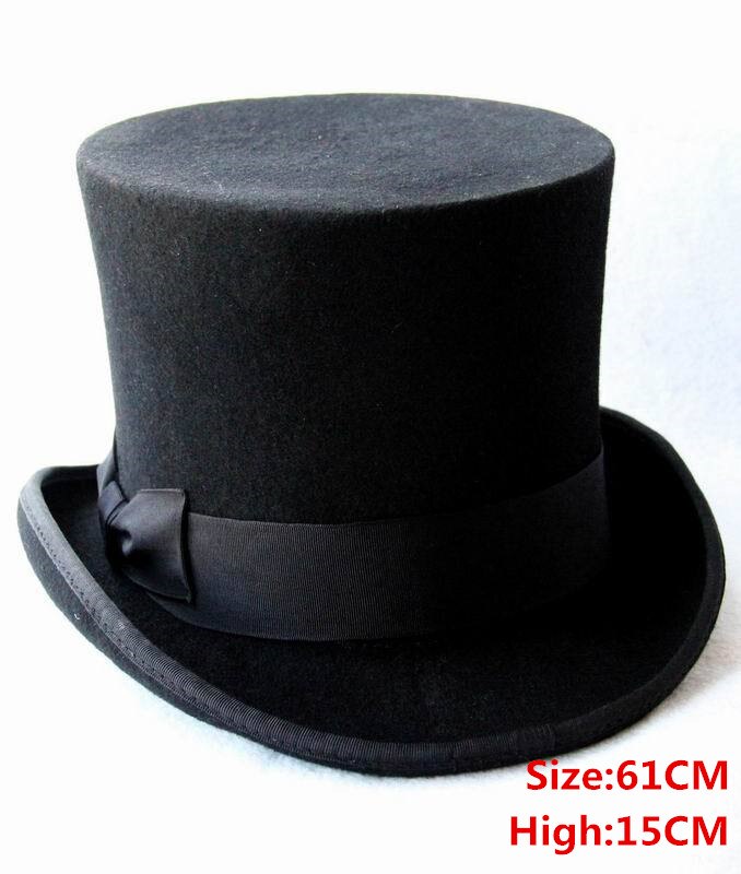 5 farve top hat 15cm 4 størrelse uld kvinder mænd top fedora hat tryllekunstner kaffe steampunk cosplay punk fest kasketter: Sort 6 cm 1