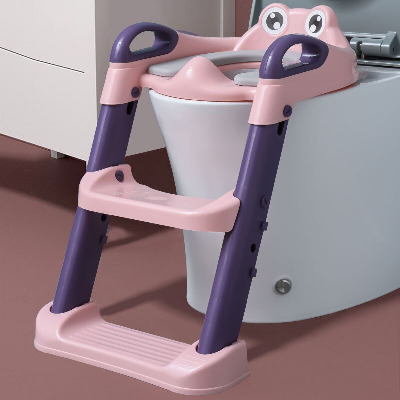 Tyk babypottetræningssæde børns potte med justerbar stige spædbarn baby toiletsæde toilet træning foldesæde: Lyserød pu-pude