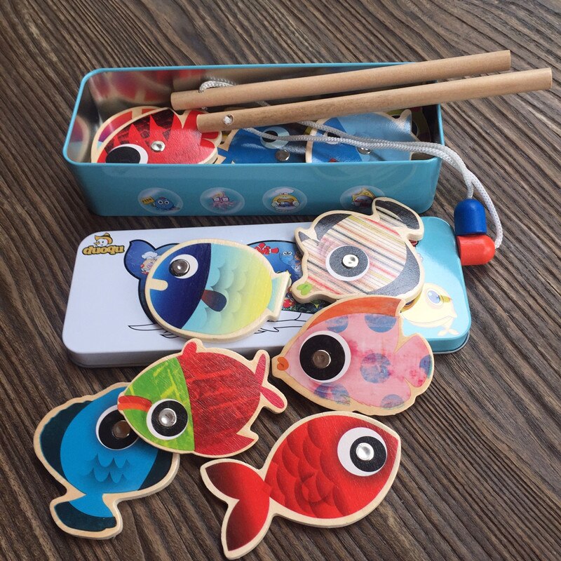 14 fische + 2 Angelruten Holz freundlicher Spielzeug Magnetische Spielen Spiel Eisen Kasten freundlicher Pädagogisches Spielzeug Jungen Mädchen 103