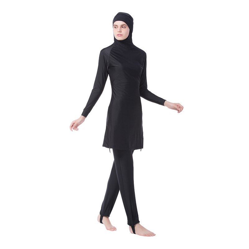 Plus Size Muslim Swimwear Women Modest Full Cover Swimsuit Islamic Hijab Islam Swim Surf Wear Sport Burkinis Beachwear Bathing: Black / M