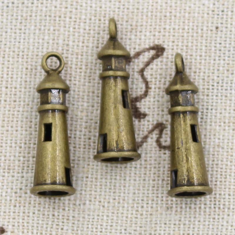 12Pcs Charms Hollow Vuurtoren 25X8Mm Antieke Maken Hanger Fit, Vintage Tibetaanse Brons Zilver Kleur, diy Handgemaakte Sieraden
