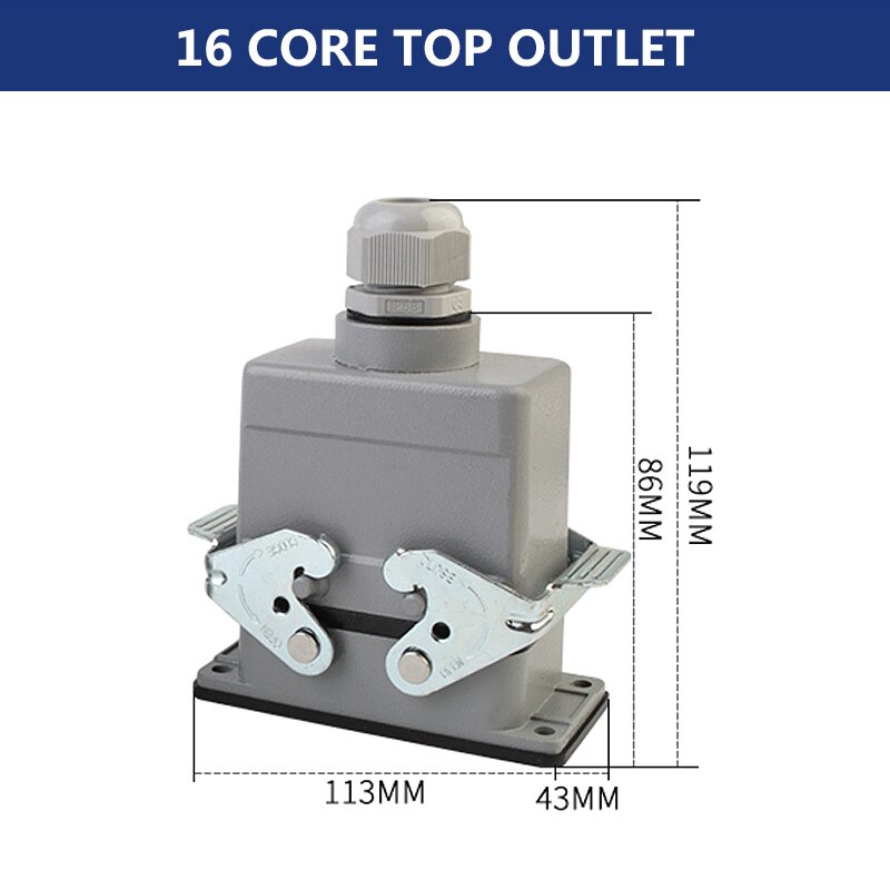 Rectangular Heavy Duty Connectors HDC HE 4 6 8 10 16 20 24 32 48 Core Pin 16A Waterproof Aviation Plug Top Side Line Connector: 16 core top line