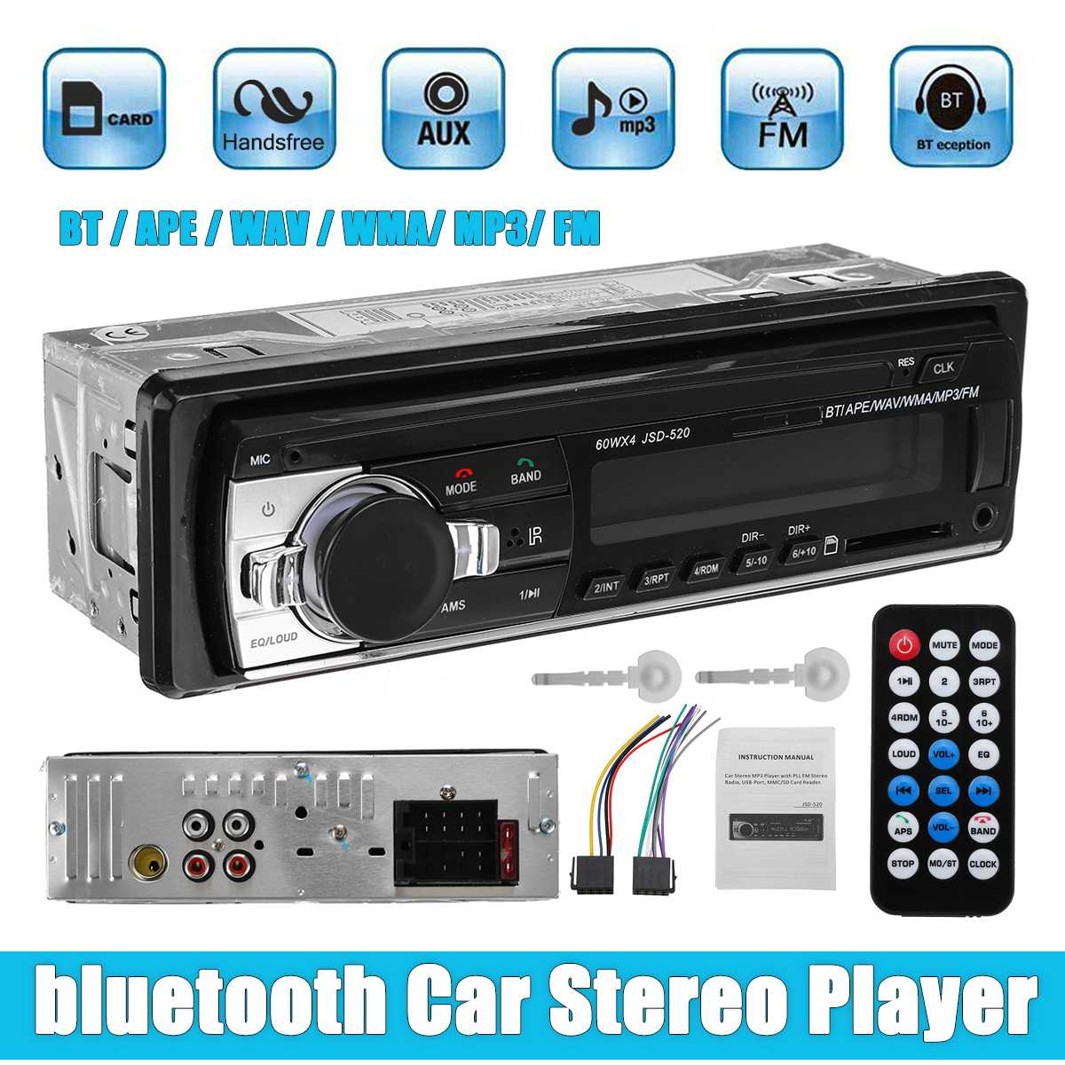 1 Din Car Radio Autoradio bluetooth MP3 Player Automobile Multimedia Player FM Aux Input Receiver SD USB Handfree MP3