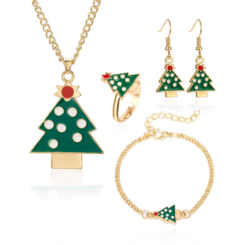Rinhoo kerst ketting oorbel armband ring sieraden sets voor vrouwen kinderen kerstman boom eland bellen feest voor het jaar: 6