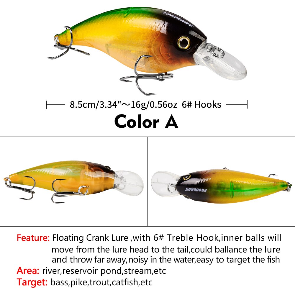 PROBEROS Fishing Lure 9cm-17g Minnow Hard Bait Wobbler Artificial Bass Lure CrankBait With 4# Hook Topwater Trout Tackle: Color A