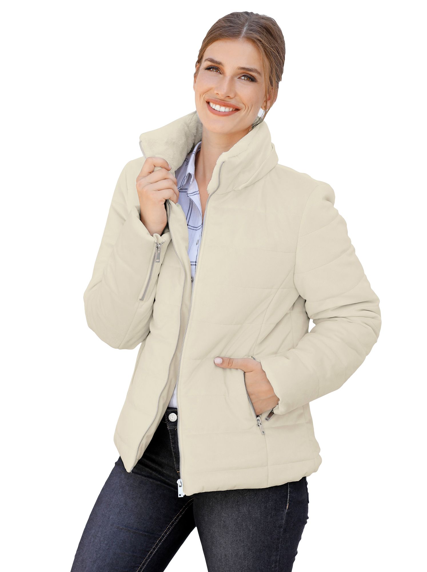 Parka Acolchada Capucha Extraible Forrada De Pelo Sintetico Mujer-033835