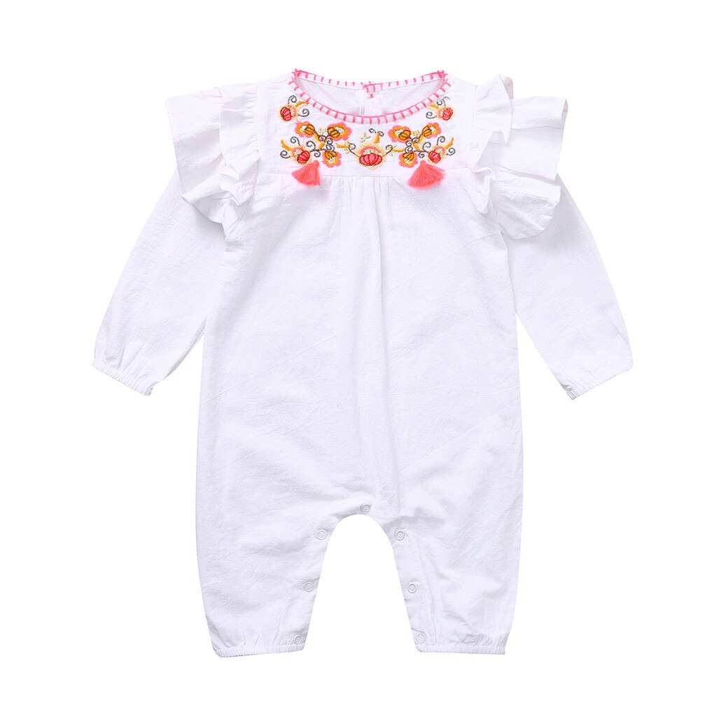Baby Infant Rompers Baby Boys Girls Long-Sleeved Romper Ruffles Embroidery Floral Infant Jumpsuit Baby Toddler Clothes#Aug