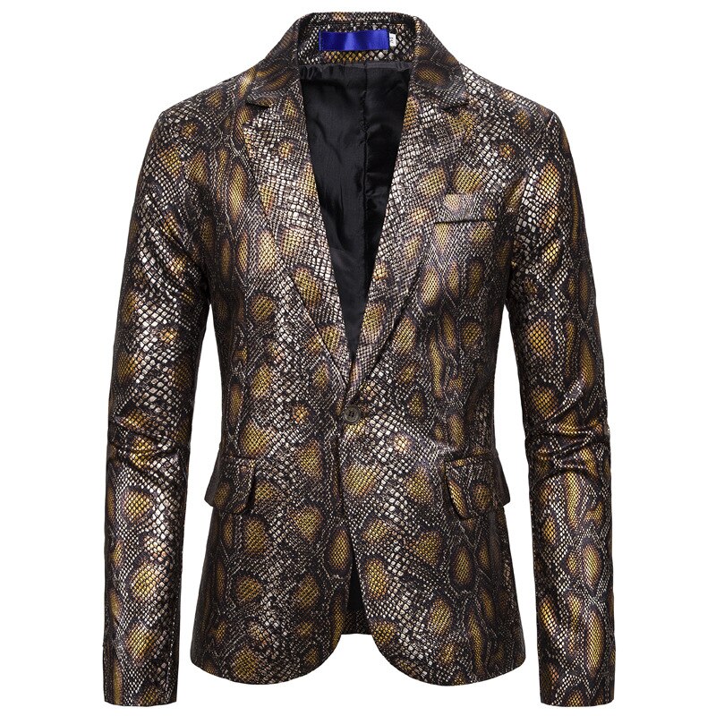 Shiny Men Suit&amp;Blazer One Piece Python Pattern Formal Casual Business Trendy Male Suit Jacket In Stock: 01 / XXL
