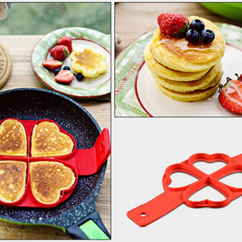 Stampo per uova in silicone rosso antiaderente Flip in 'fantastica forma in silicone per pancake squillare uovo creatore il giro quadrato cuore stella