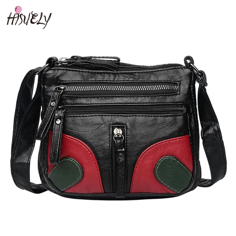 Bolso de mano Vintage de piel sintética suave, bandolera negra, bolso de hombro informal para mujer, bolso con cremallera, Bolsa femenina aq4