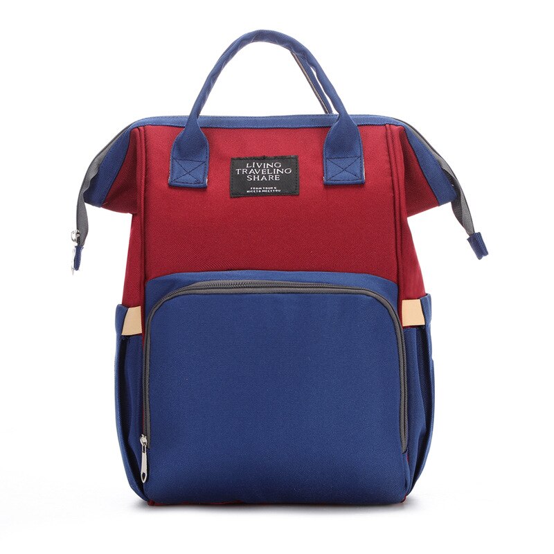 Multi-Functionele Canvas Mummie Zak Mom Verpleging Reizen Baby Zuigfles Aiaper Rugzak Grote Capaciteit Contrast Kleur Mother': Blue with Red