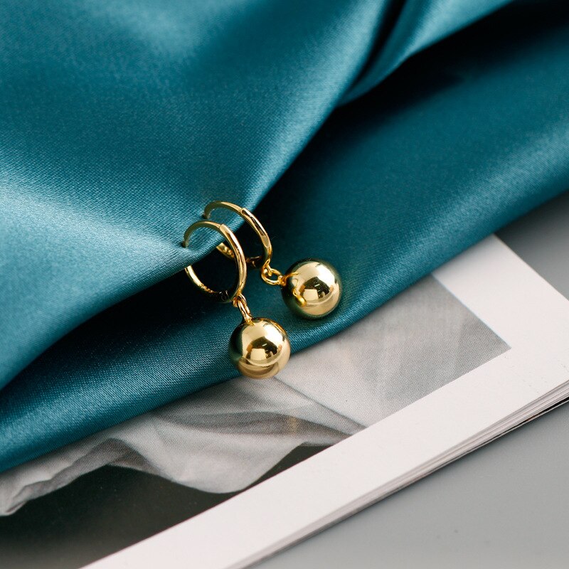 F.i.n.s estilo coreano genuíno 925 prata esterlina balançar brincos 8mm bola redonda pendurado brincos feminino anti-alergia jóias finas