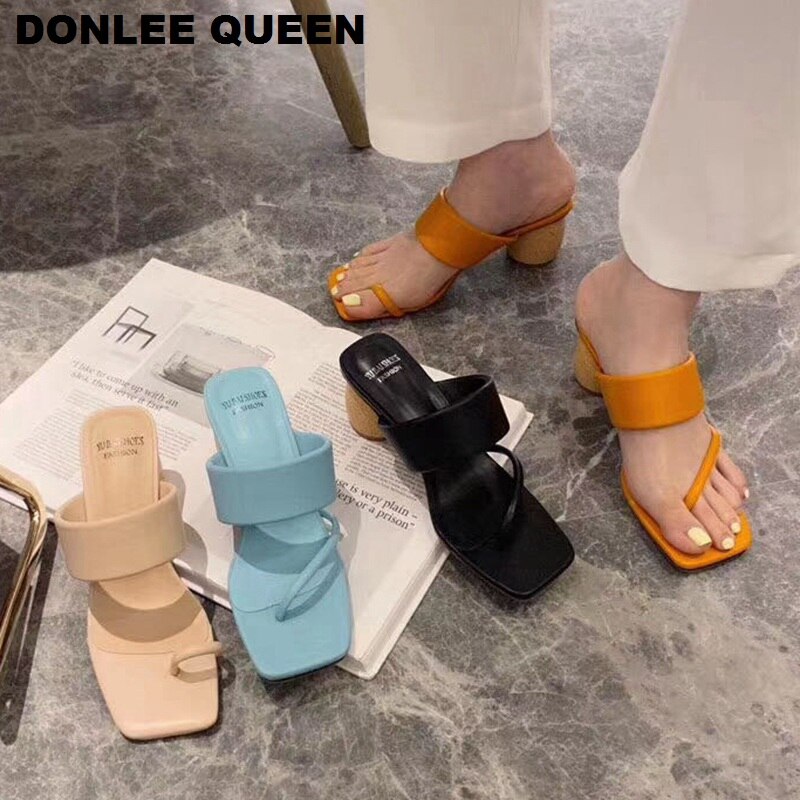 Sommar sandaler dam skor högklackat tofflor dam toffel utomhus rutschbanor träklackar sandaler femmes sandaler