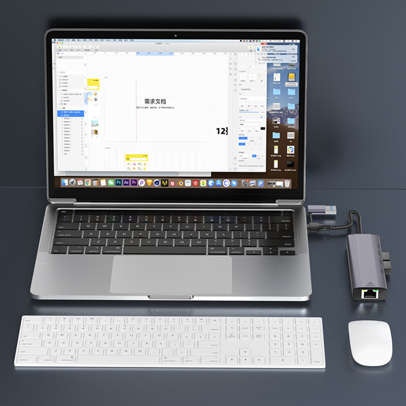 Type C USB to RJ45 Network Card Converter 1000Mbps Ethernet Extend Adapter 5Port USB HUB Cable Splitter Phone Data Transfer Dock