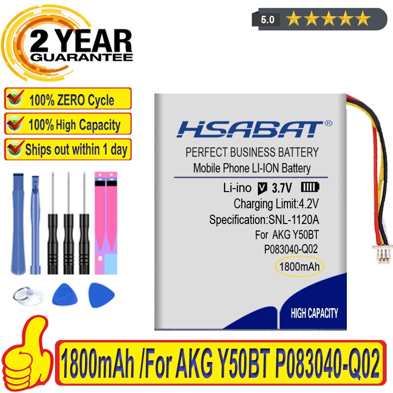 Topmærke 100% 1800 mah batteri til akg  y50bt p083040-q02 batterier