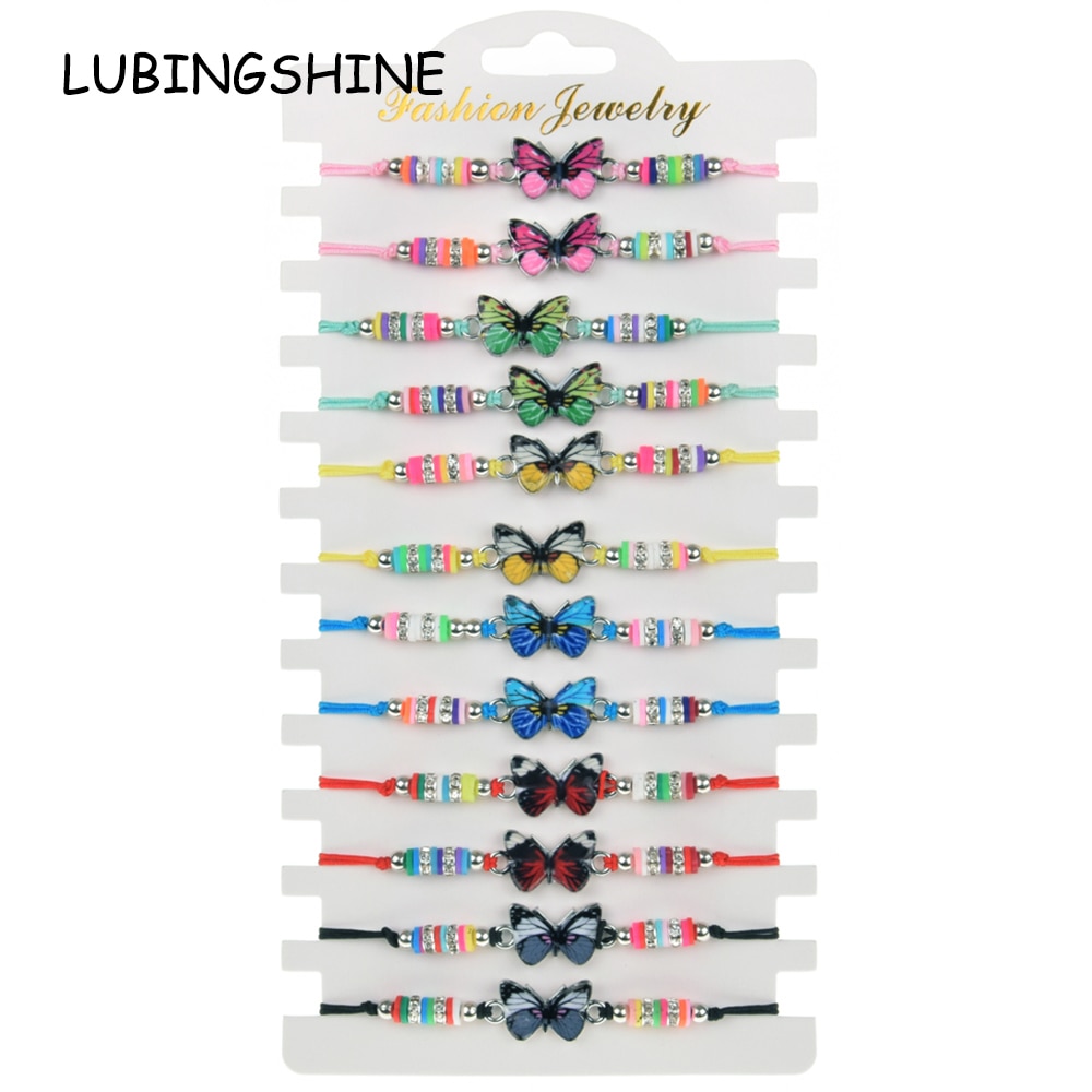 Boheemse set van 12 vlinderschedels met sterbedels en gevlochten armbanden voor vrouwen met verstelbare touwketting en yoga-enkelbandjes in de vorm van een boze oog.