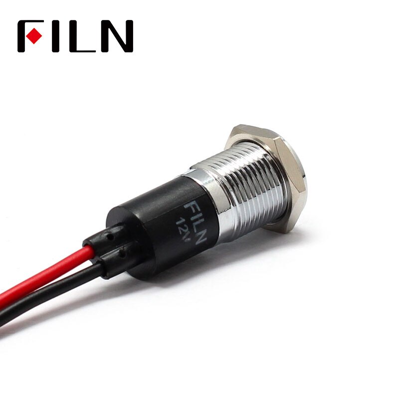FILN 14mm Car dashboard Double flash danger symbol led red yellow white blue green 12v led indicator light with 20cm cable
