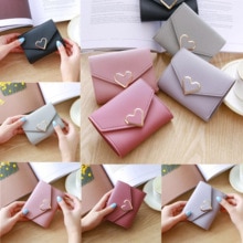 Candy Color Women Coin Purse Leather Solid Color Vintage Short Wallet Heart Hasp Ladies Girls Card Holder Clutch Bag