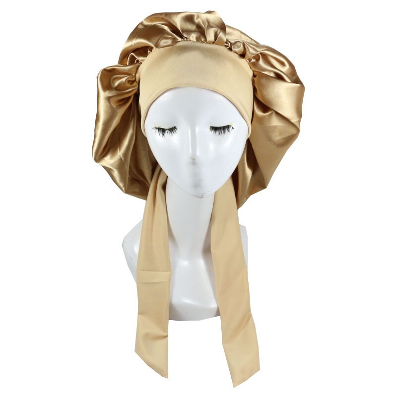 Chapeau de nuit en Satin pour femmes et hommes, Bonnet de nuit unisexe en soie, Turban de douche: Type 1-Gold