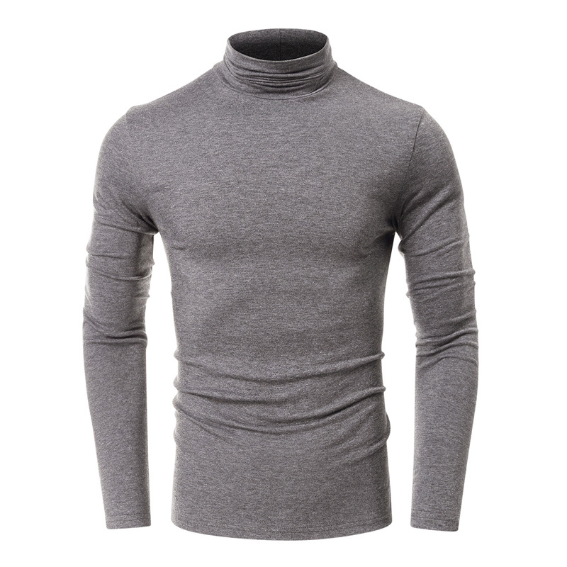 Camiseta de cuello alto de Color sólido para hombre, camisa básica de manga larga informal, Tops ajustados de Color sólido a la , otoño y primavera: M / Gray