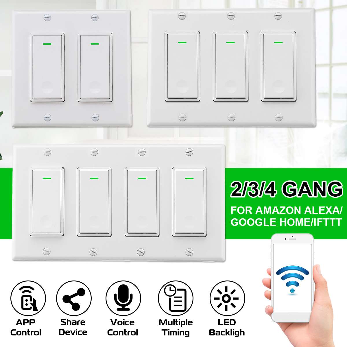 2/3/4 Gang WiFi Smart Home Light Wall Switch Socket Push Button Modern Panel Tuya Wireless Compatible For Alexa For Google Home
