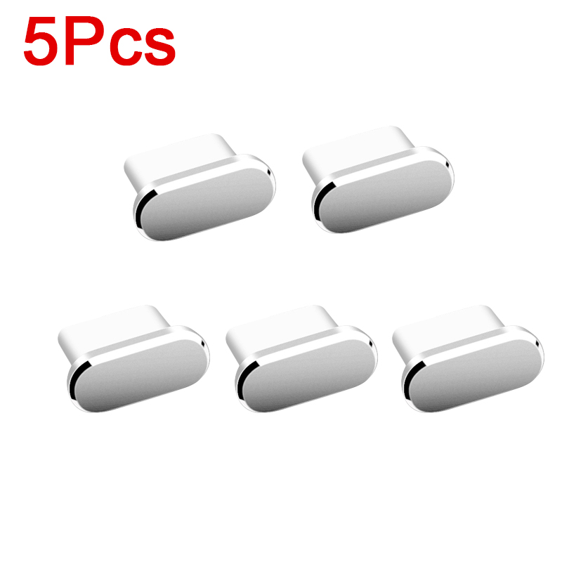 5 bouchons anti-poussière en métal pour Port de chargement de téléphone de Type C, couvercle de protection anti-poussière, capuchon étanche, décoration pour Samsung Xiaomi: Bleu