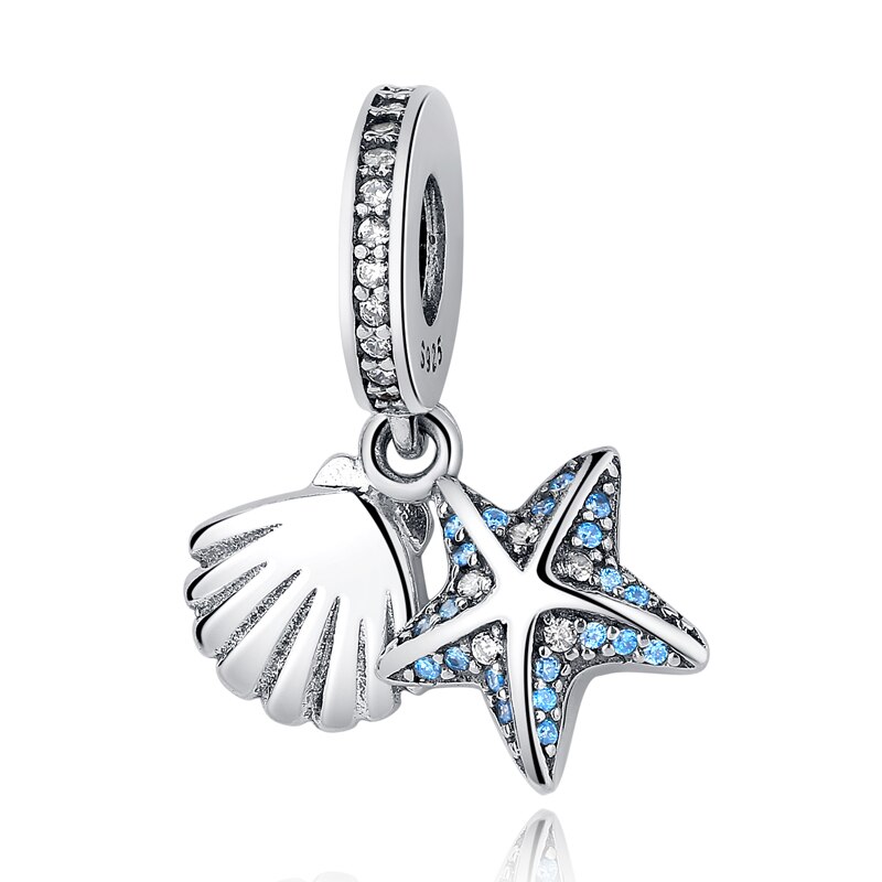 925 Sterling Silver Beads Charms Blue Crystal Starfish Star Dangle Charm Fit Original Pan Bracelet For Women DIY Jewelry: 8