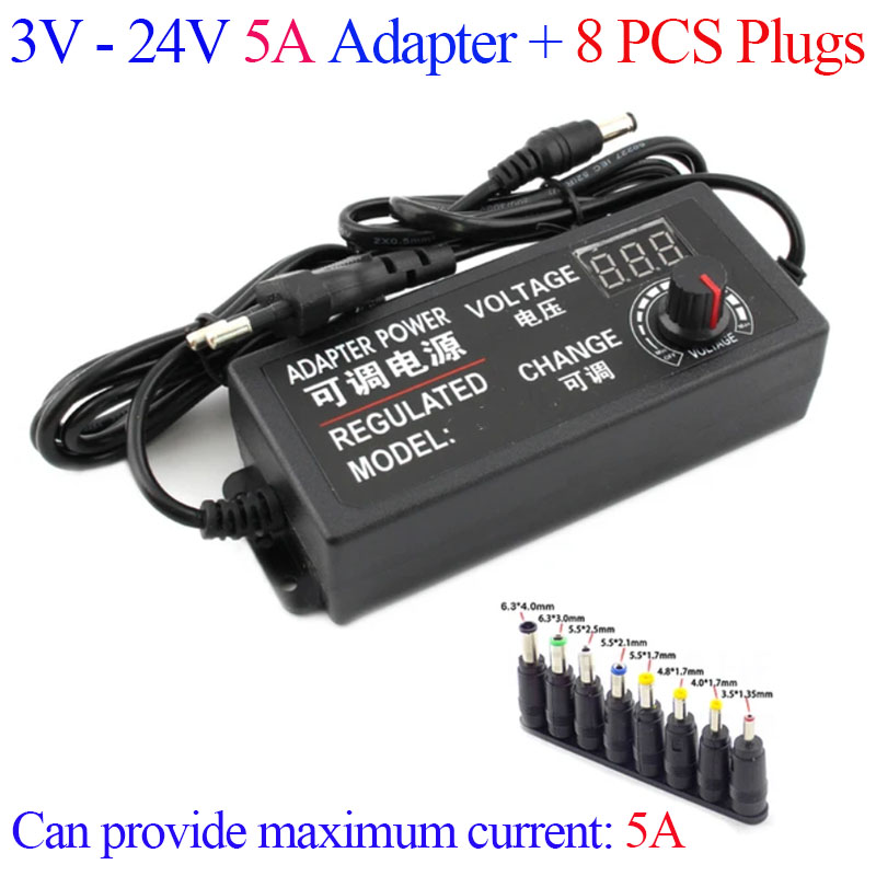 Adjustable AC To DC Power Supply 3V 5V 6V 9V 12V 15V 18V 24V 3A 5A Power Supply Universal 8 Pin DC 48W 60W 72W Adapter