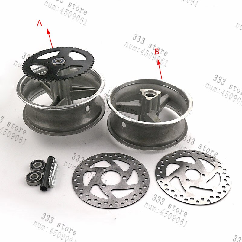 Cubo de rueda de vacío de aleación de aluminio para bicicleta de bolsillo, parte trasera de bolsillo para moto de 47cc y 49cc, 110/50-6,5 y delantera, 90/65-6,5: front X rear hub set