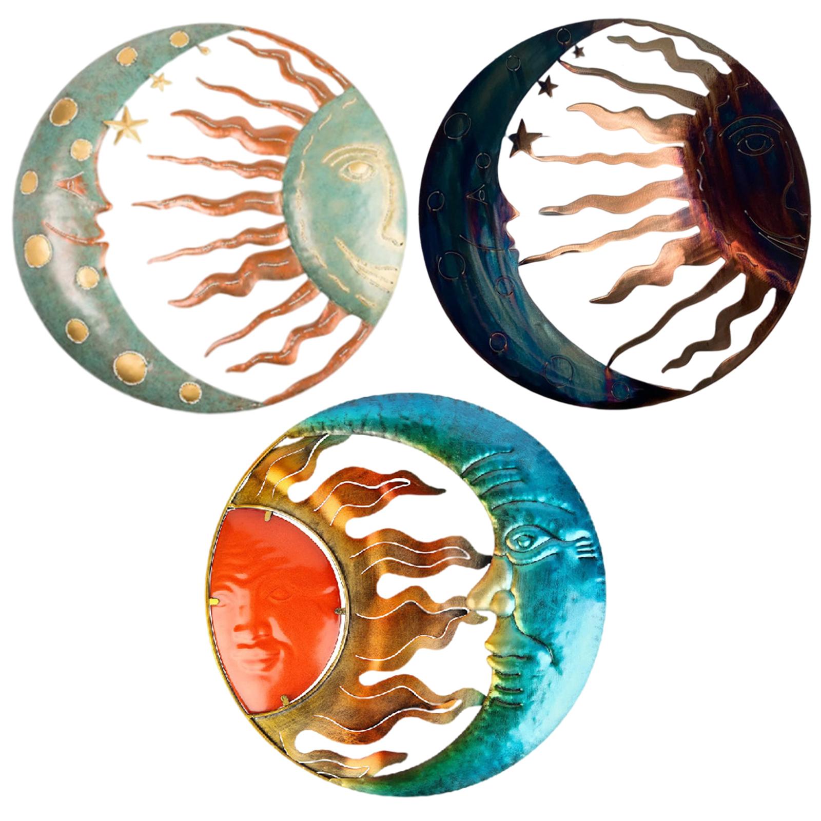 Sun and Moon Wall Art Garden Sculptures Statues Garden Wall Art Sun Moon Wall Hanging for Yard Living Room Fence Porch Decor