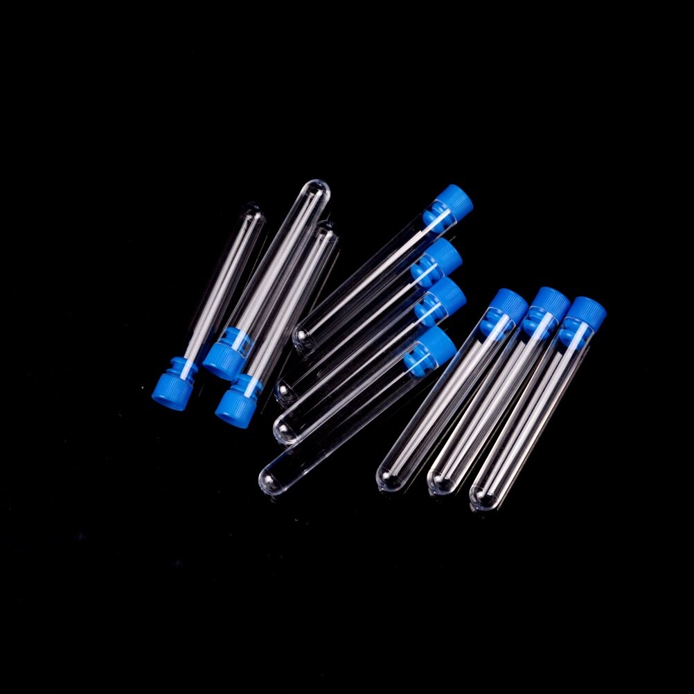 Disposable 10pcs 12*75mm Plastic Transparent Chemistry Test Tubes Rimless With Caps School Lab Supplies