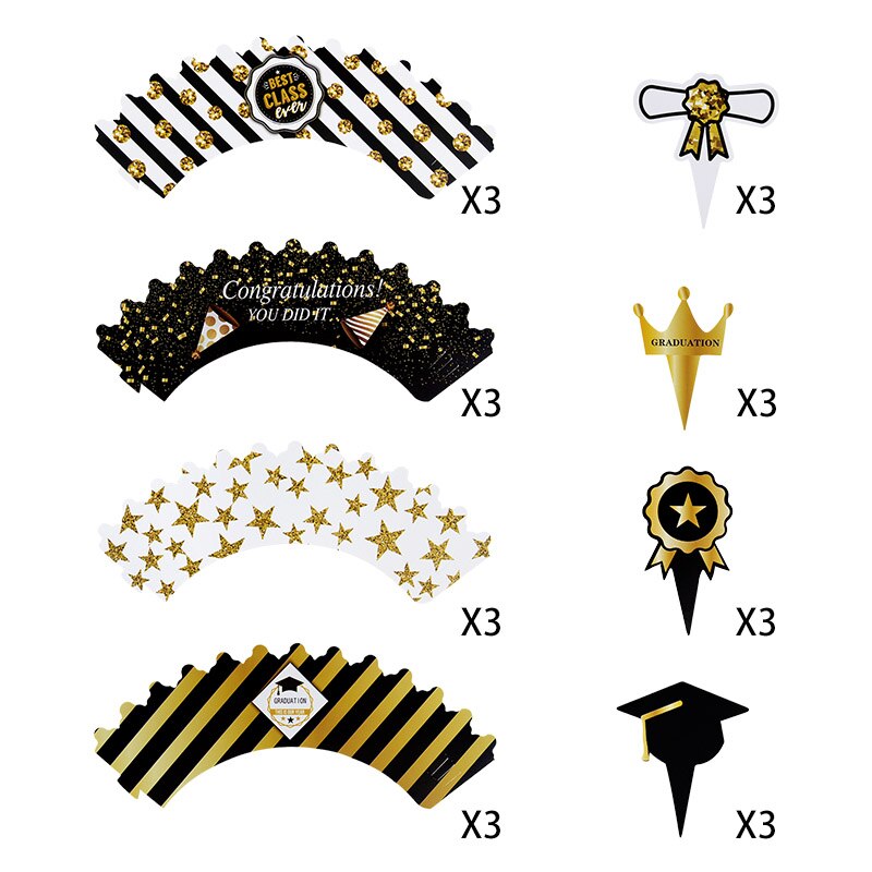 24pcs/set Graduation Party Cupcake Wrappers with Cake Topper Congratulation College Grad Party Decoration Supplies Class of 2022: Default Title