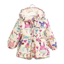 Graffiti Kids Winter Jacket Cute Cartoon Pattern Winter Clothes for Girls 2-8Y Hooded Jacket Kids Clothes