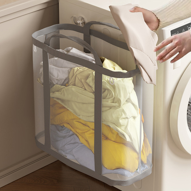 Nylon Mesh Wasmand met Handvat Ademend Opvouwbaar Draagbaar Vuile Kleren Organizer Tassen Grote Capaciteit Speelgoed Opbergtas