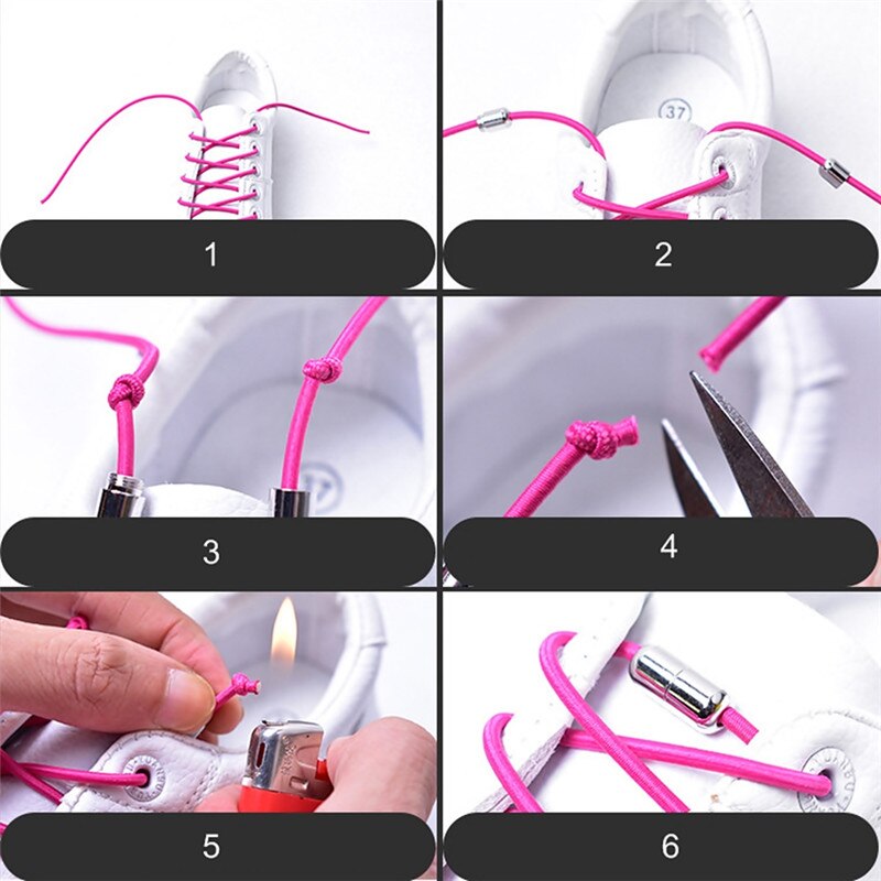 1Pair Elastic Locking Shoelaces Round No Tie Shoe Laces Kids Adult Sneakers Shoelaces Fast Lazy Shoe Lace Shoestrings