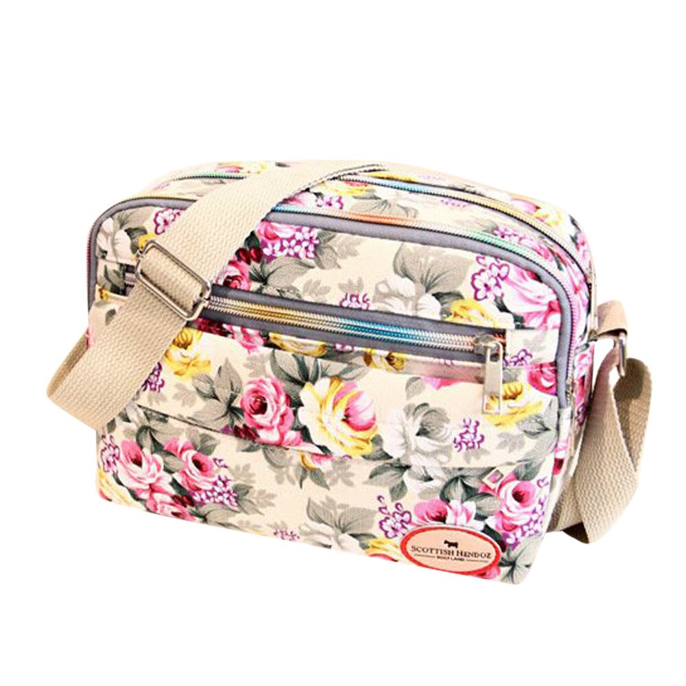 skrive ut blomst mor håndveske kvinner lerret glidelås crossbody bag skulderveske budbringer bag bag borse da donna: Hvit