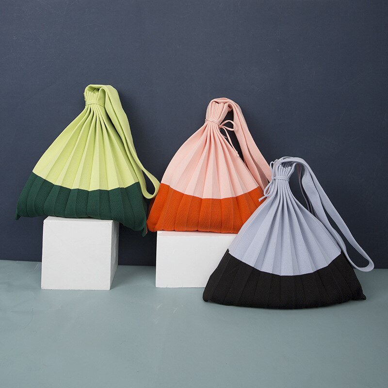 Grands sacs à bandoulière décontractés en laine, tricot plissé Patchwork avec cordon de serrage, sacs de Shopping pour filles, grand sac à bandoulière décontracté, coréen japonais Chic, petit sac à main